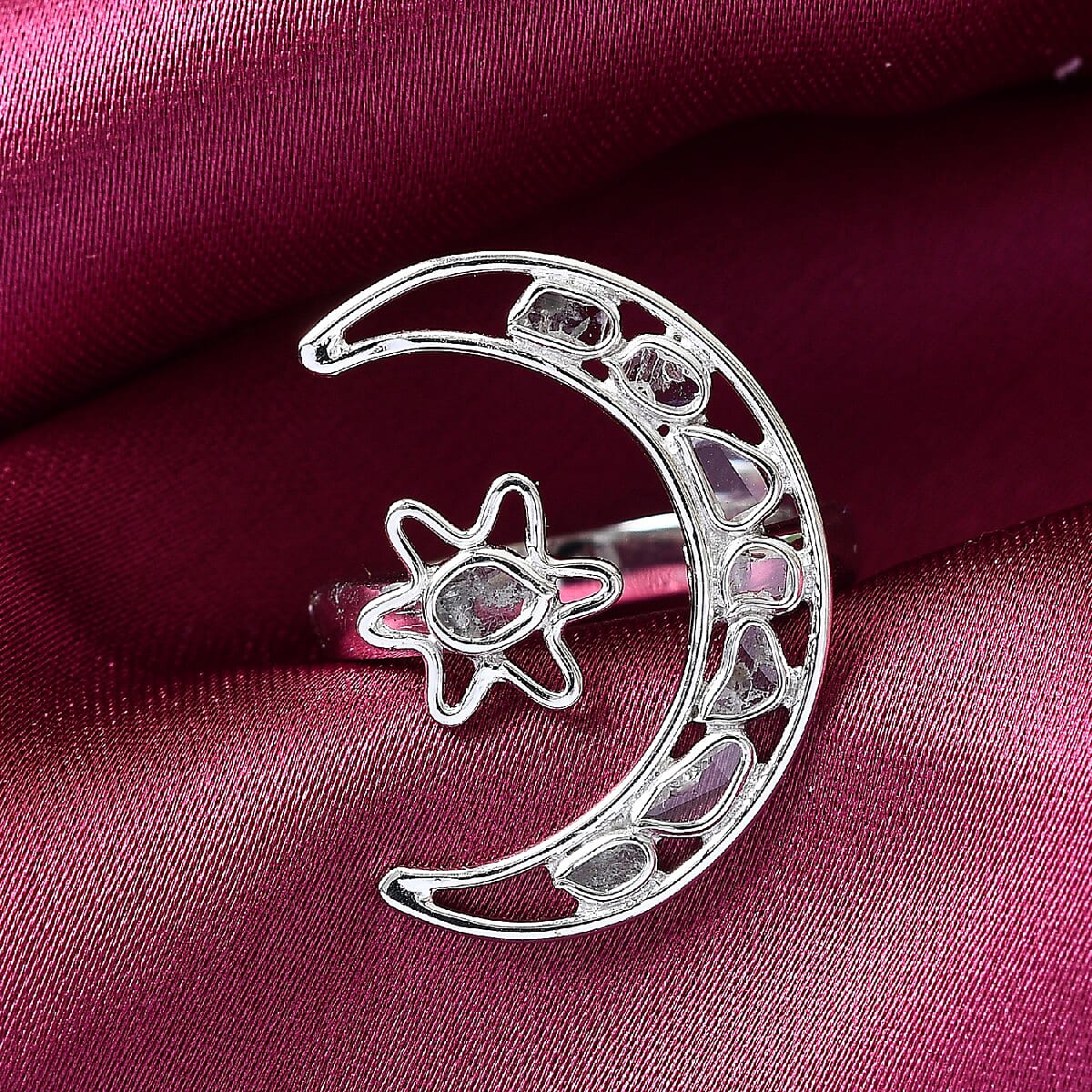 Artisan Crafted Polki Diamond Celestial Ring in Sterling Silver 0.50 Ct.