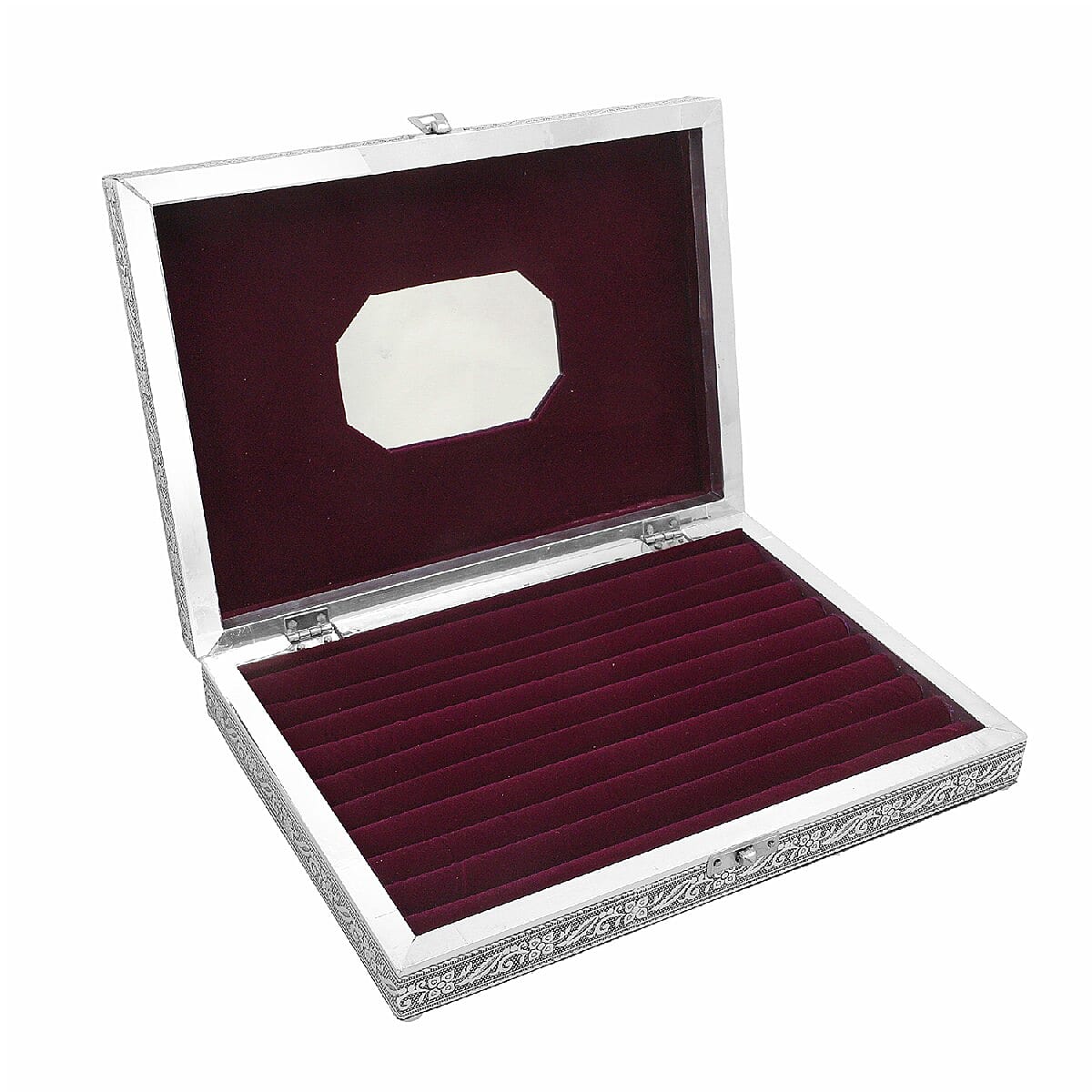 Jewellery Embossed Ring Box with Mirror made of Teak and MDF Wood - Swan