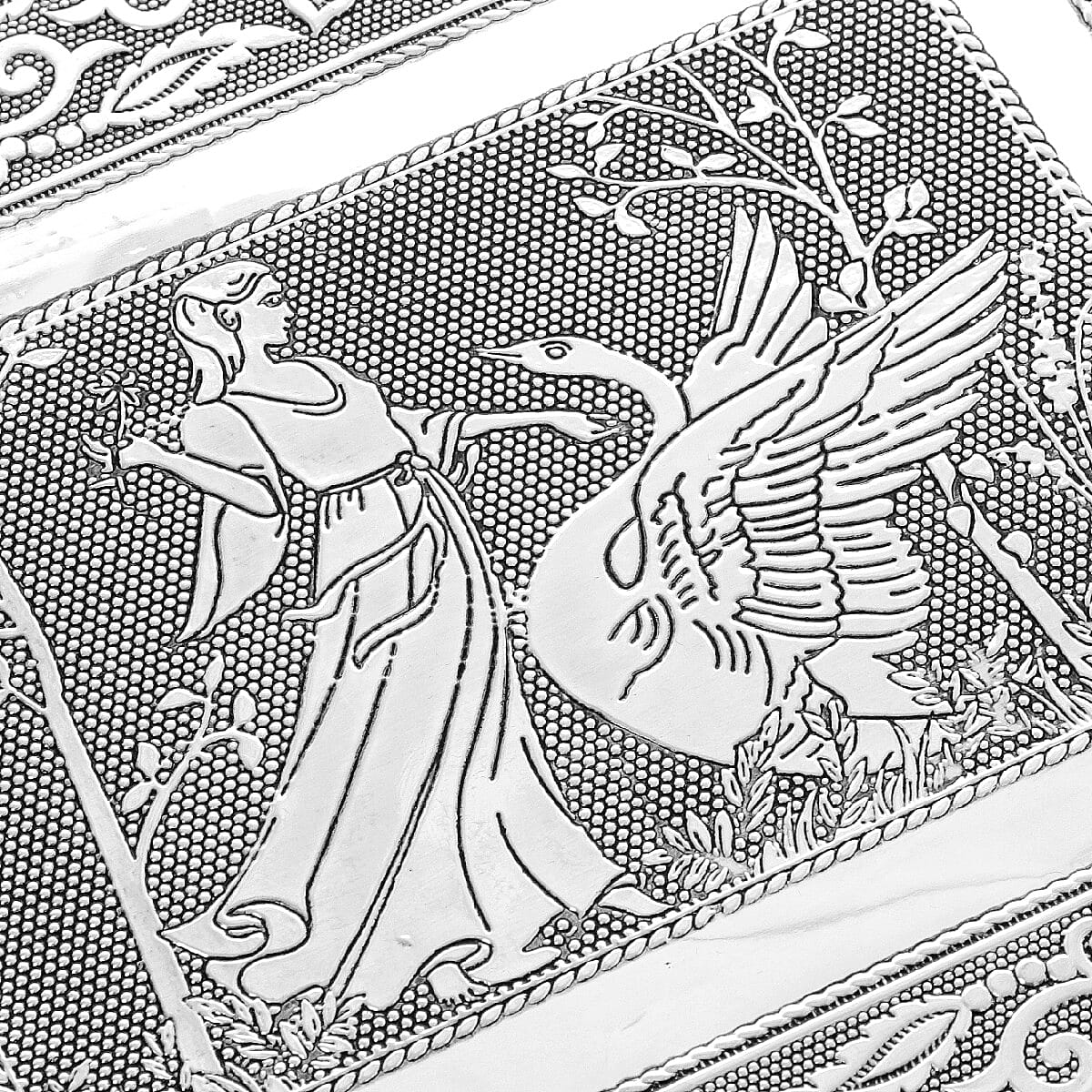 Jewellery Embossed Ring Box with Mirror made of Teak and MDF Wood - Swan