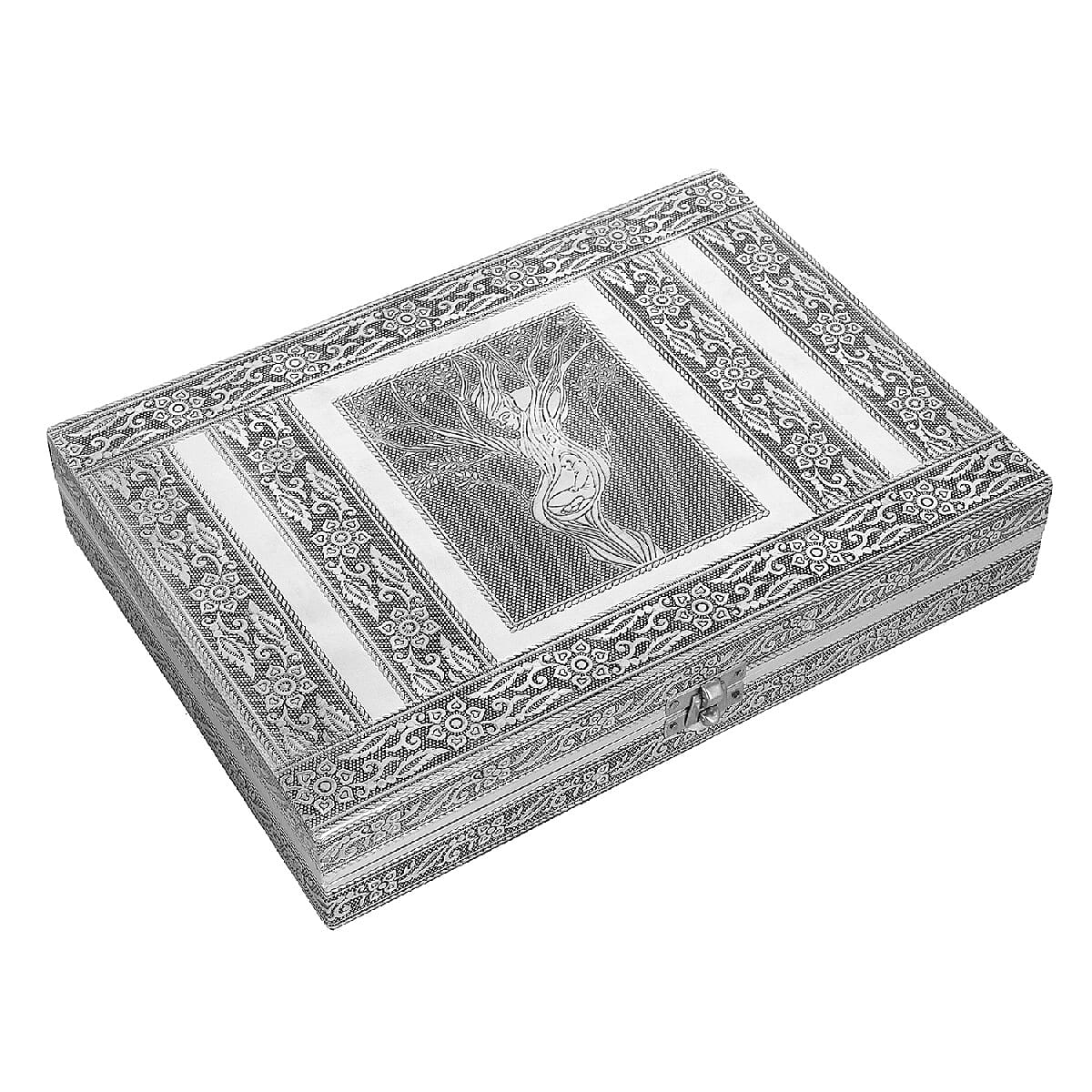 Jewellery Embossed Ring Box with Mirror made of Teak and MDF Wood - Lady