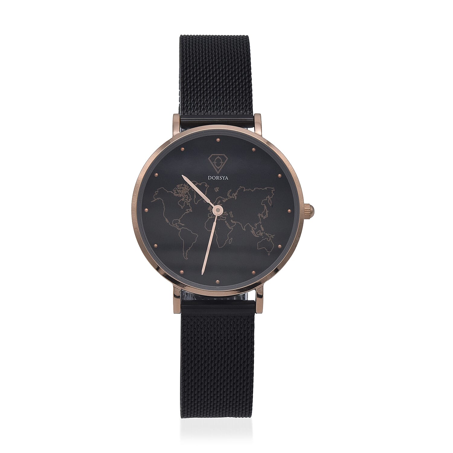 Fortuna Carte du Monde Black Mesh Watch