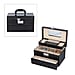 3 Layer Crocodile Skin Pattern Jewellery Box Organiser with Coded Lock and Handle Black