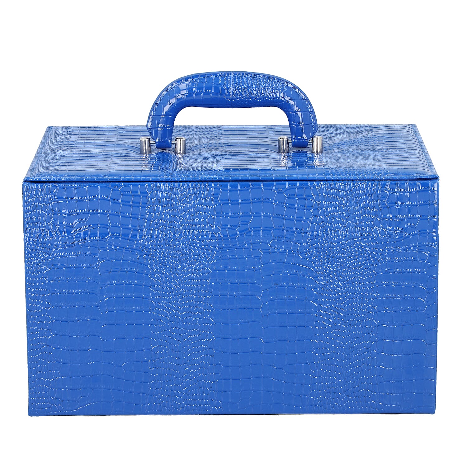 3 Layer Crocodile Skin Pattern Jewellery Box Organiser with Coded Lock and Handle (Size 33x21x21 Cm) - Royal Blue