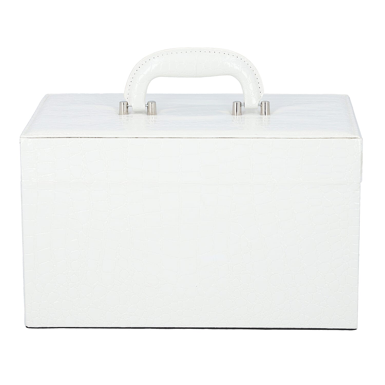3 Layer Crocodile Skin Pattern Jewellery Box Organiser with Coded Lock and Handle (Size 33x21x21 Cm)  - Ivory