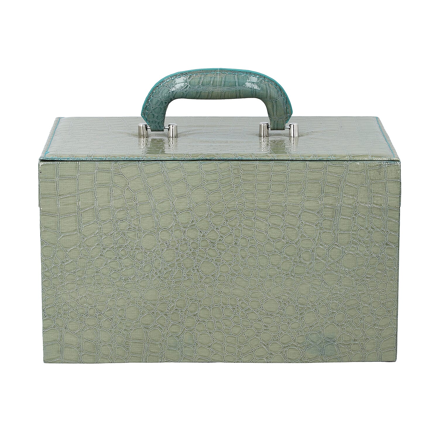 3 Layer Crocodile Skin Pattern Jewellery Box Organiser with Coded Lock and Handle (Size 33x21x21 Cm) - Olive Green