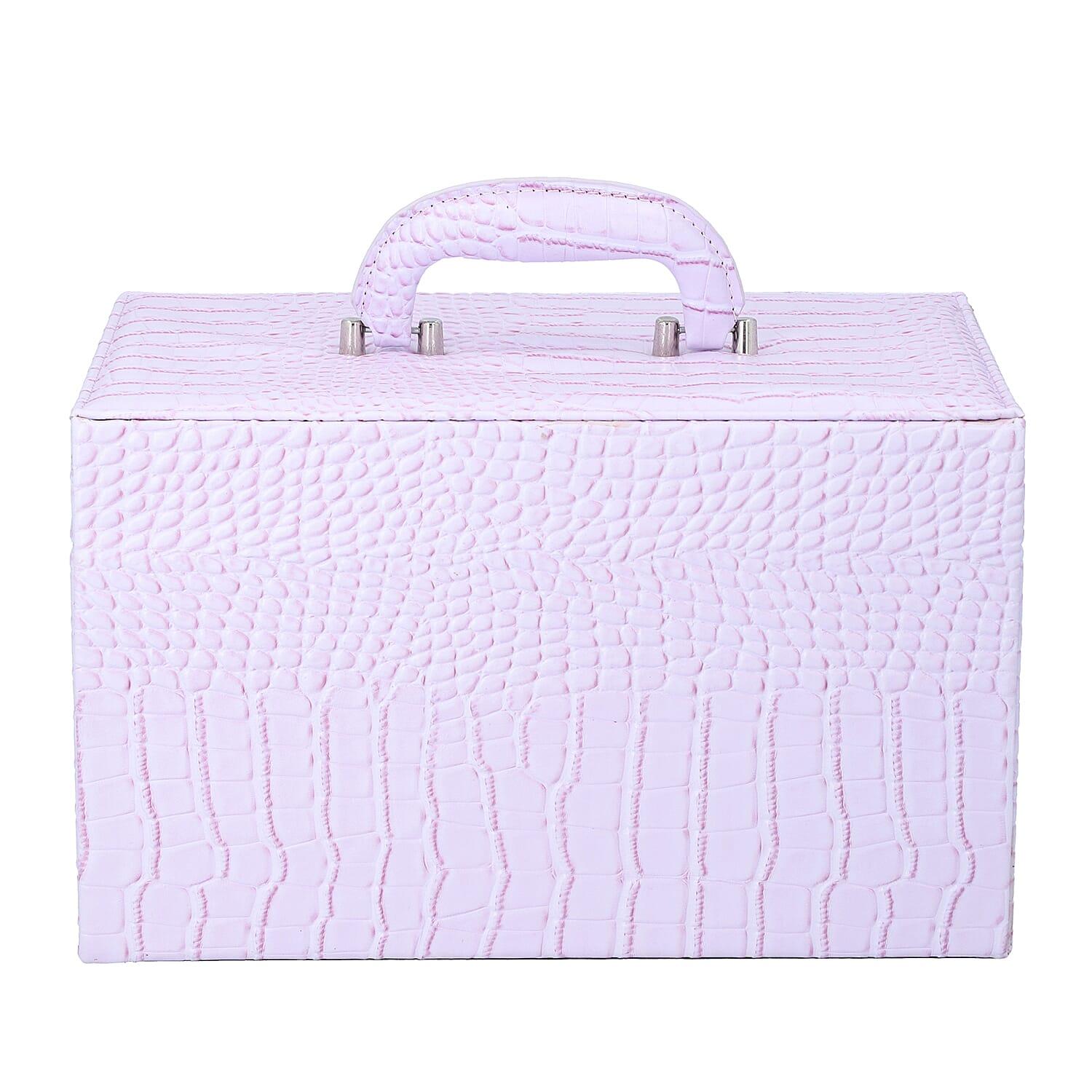 3 Layer Crocodile Skin Pattern Jewellery Box Organiser with Coded Lock and Handle (Size 33x21x21 Cm)  - Lavender