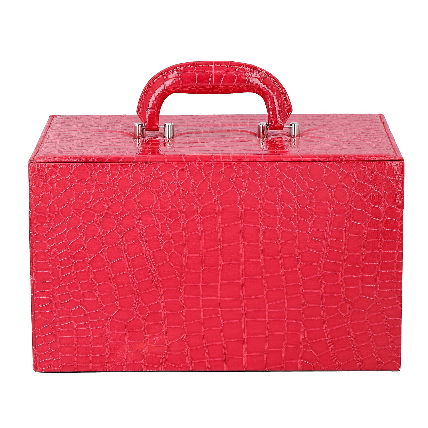 3 Layer Crocodile Skin Pattern Jewellery Box Organiser with Coded Lock and Handle (Size 33x21x21 Cm) - Rose Pink