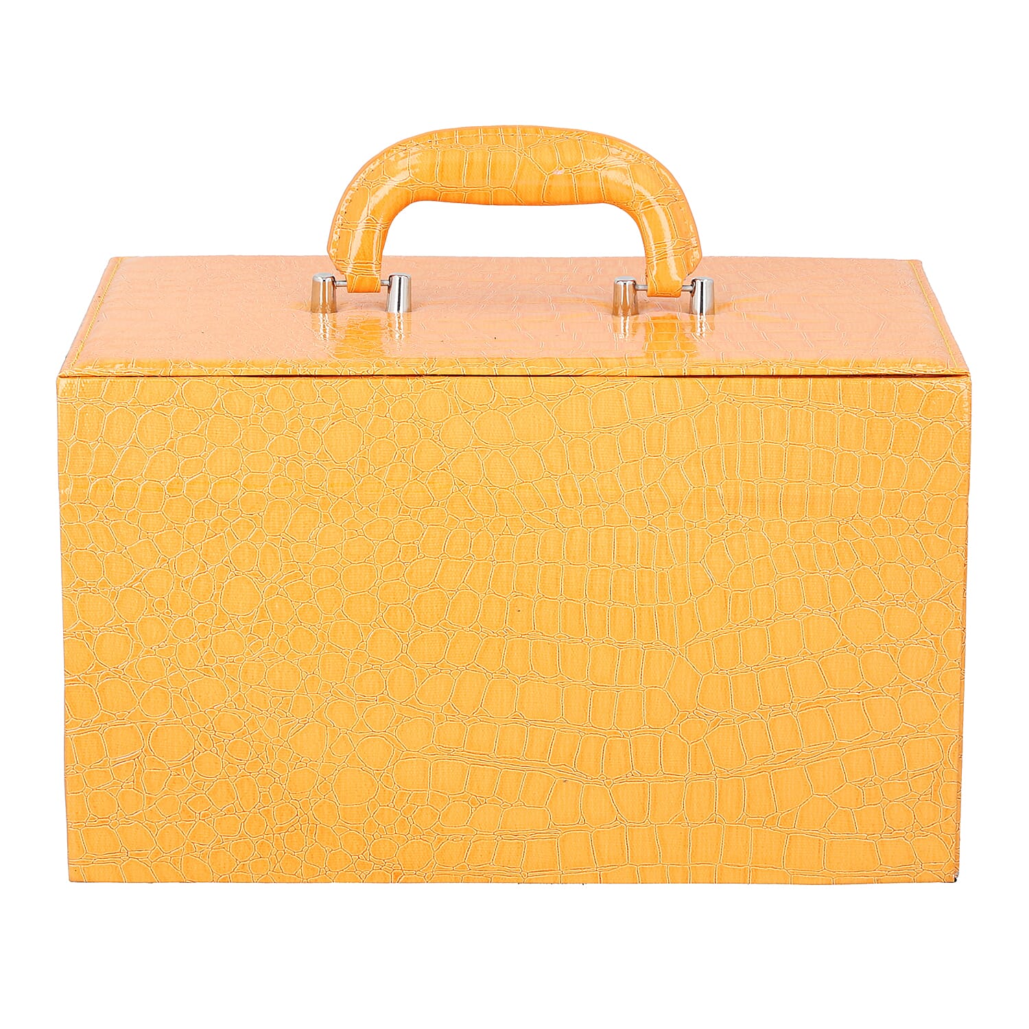 3 Layer Crocodile Skin Pattern Jewellery Box Organiser with Coded Lock and Handle (Size 33x21x21 Cm) - Mustard
