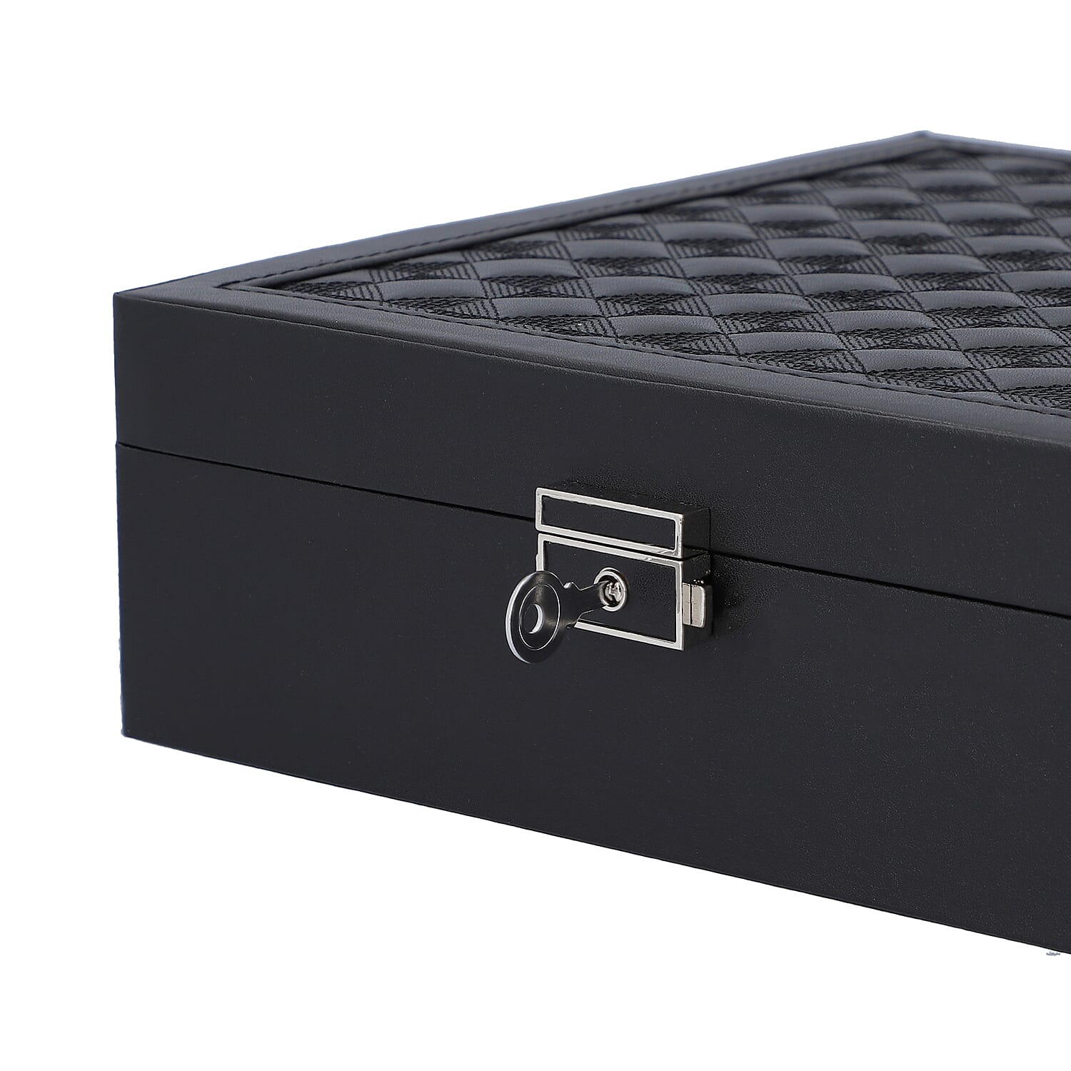 Checker Quilted Pattern Organiser with Inside Mirror in Black and Travel Box (Size 25x25x8 Cm)