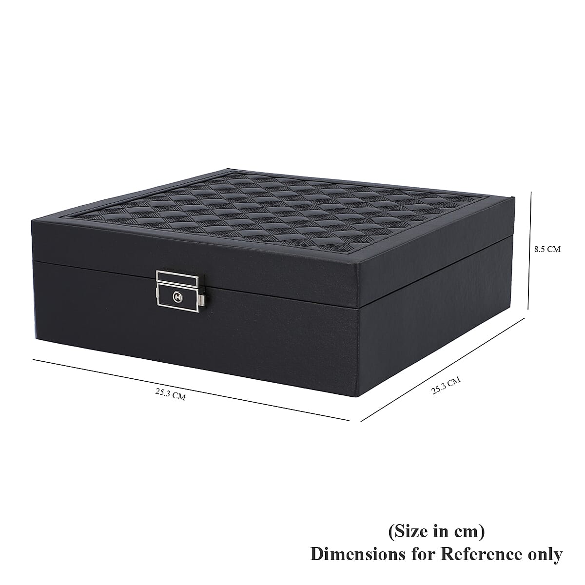 Checker Quilted Pattern Organiser with Inside Mirror in Black and Travel Box (Size 25x25x8 Cm)