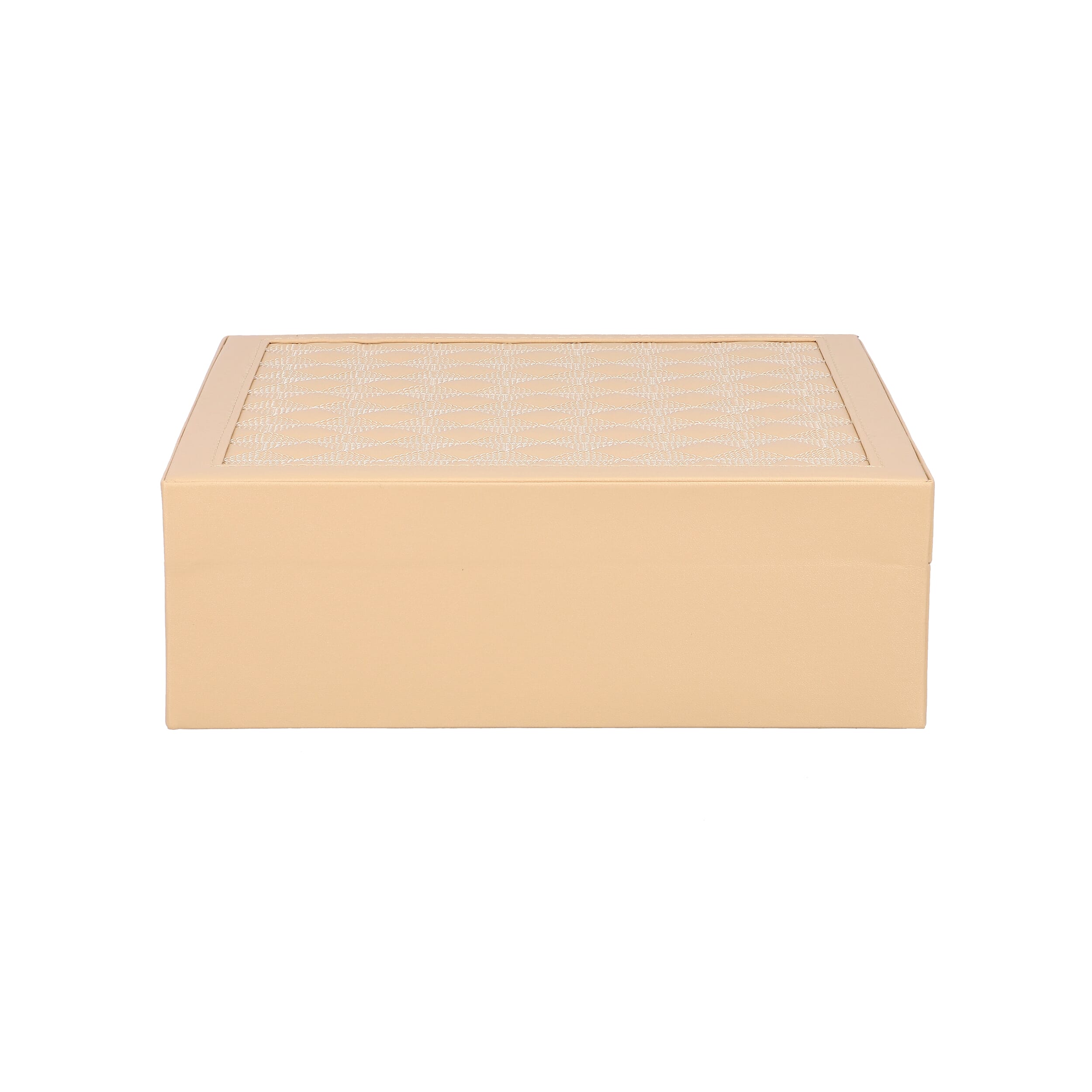 Checker Quilted Pattern Organiser with Inside Mirror in Nude and Travel Box (Size 25x25x8 Cm)