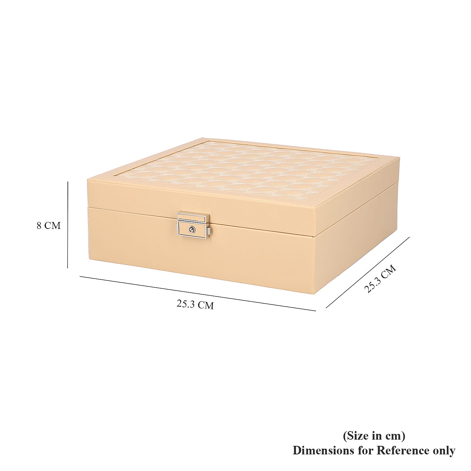 Checker Quilted Pattern Organiser with Inside Mirror in Nude and Travel Box (Size 25x25x8 Cm)