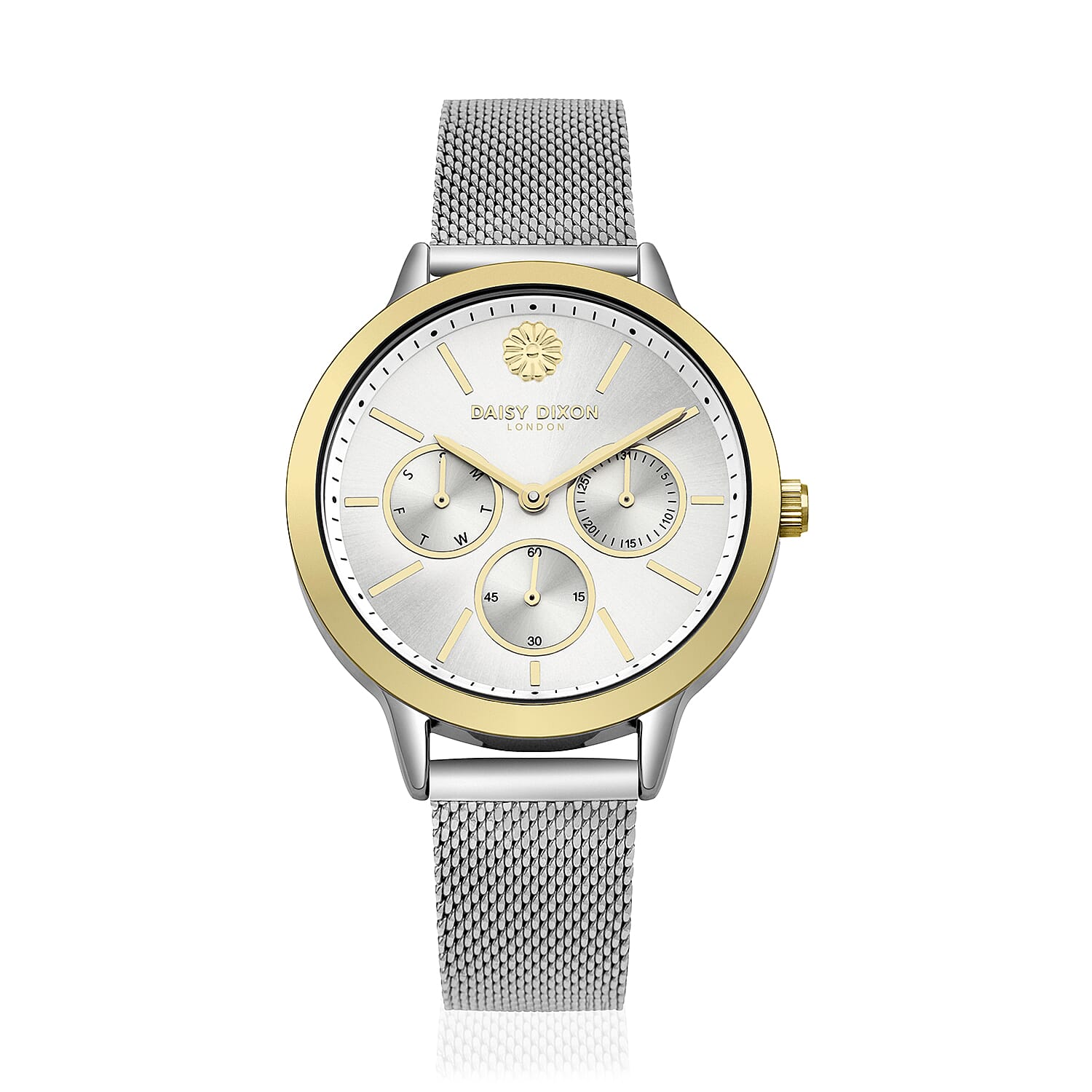 Limited Edition Daisy Dixon Heidi Mesh Strap Bracelet Watch With Gold Tone Bezel And Silver/Gold Tone Multi Dial in Stainless Steel