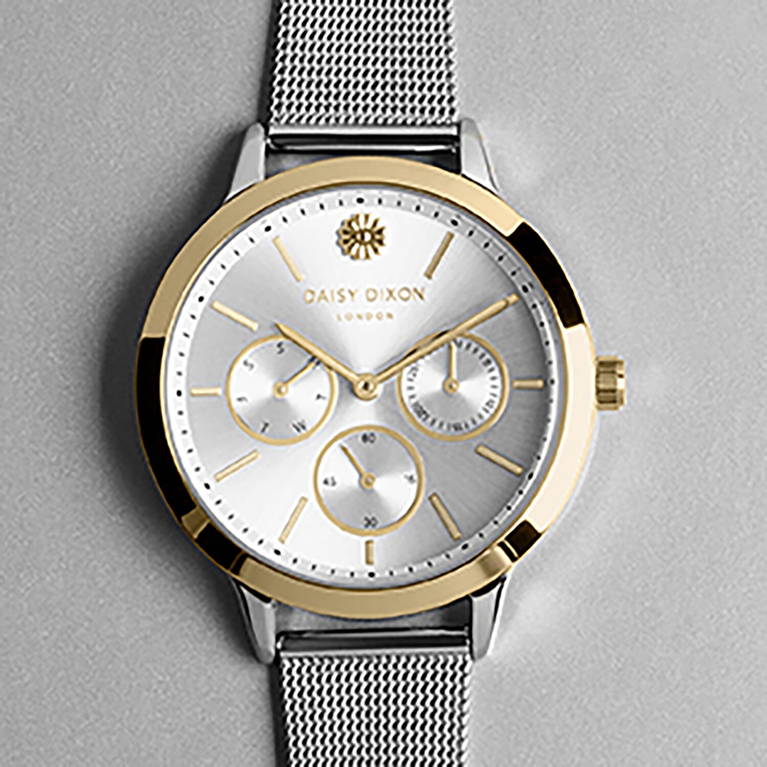 Limited Edition Daisy Dixon Heidi Mesh Strap Bracelet Watch With Gold Tone Bezel And Silver/Gold Tone Multi Dial in Stainless Steel