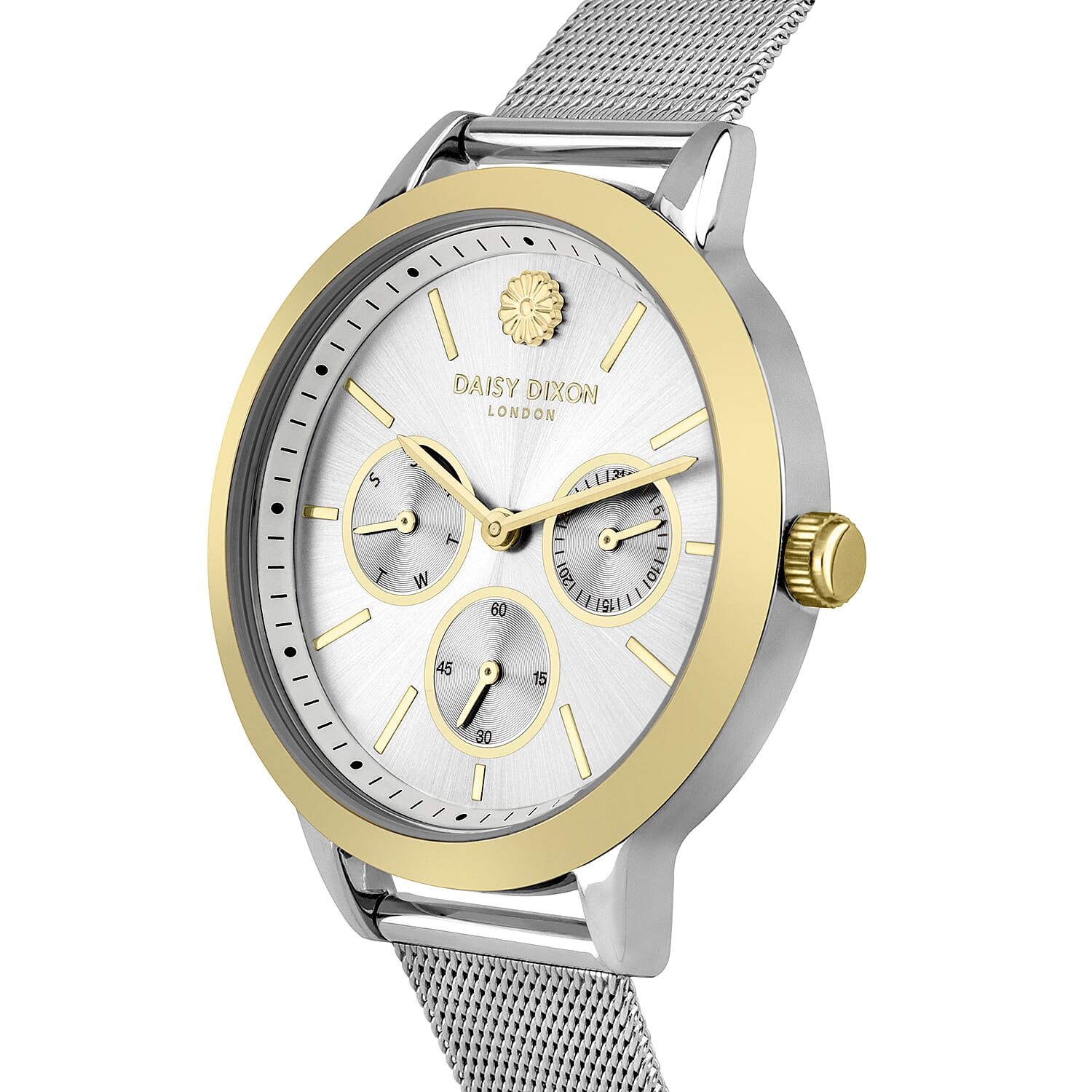 Limited Edition Daisy Dixon Heidi Mesh Strap Bracelet Watch With Gold Tone Bezel And Silver/Gold Tone Multi Dial in Stainless Steel