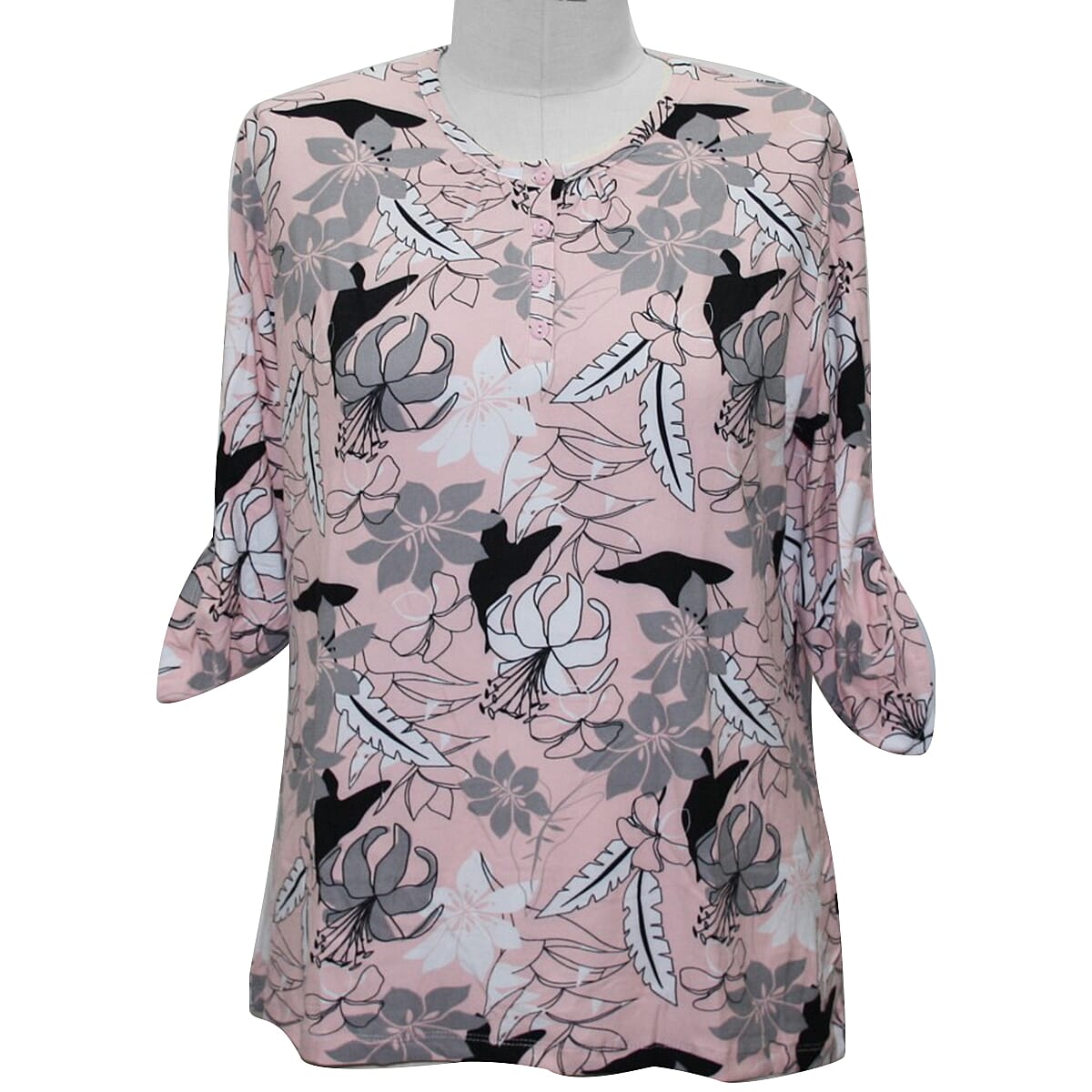 Aura Boutique Supersoft Neck Detail Printed Top in Pink