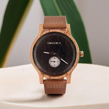 Botanica Juniper Zebranowood and Vegan Tan Strap Watch - Brown
