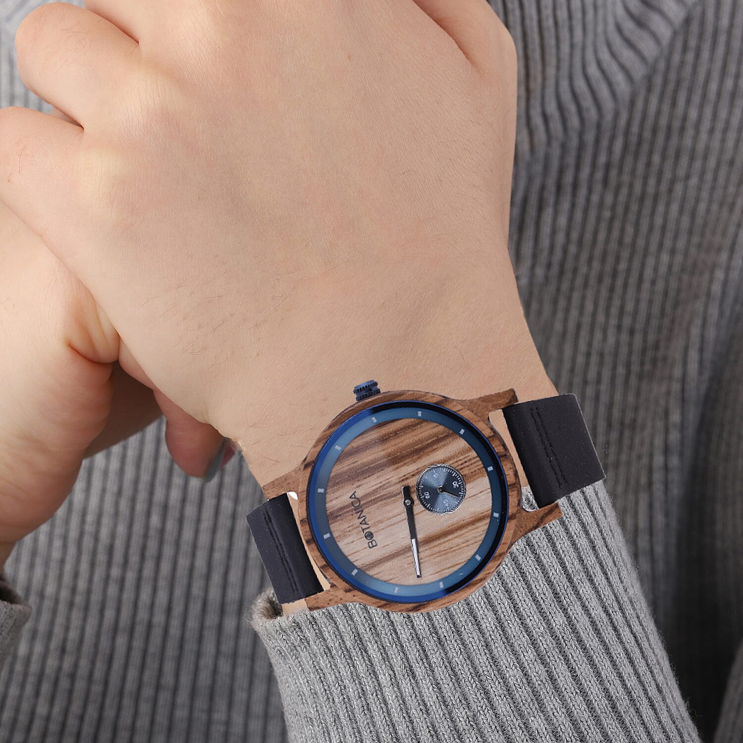 Botanica Sycamore Analogue Watch with Black Leather Strap