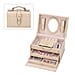 3 Layer Lizard Skin Pattern Jewellery Box with Inside Mirror and Button Lock (Size 22x16x14cm) - Cream