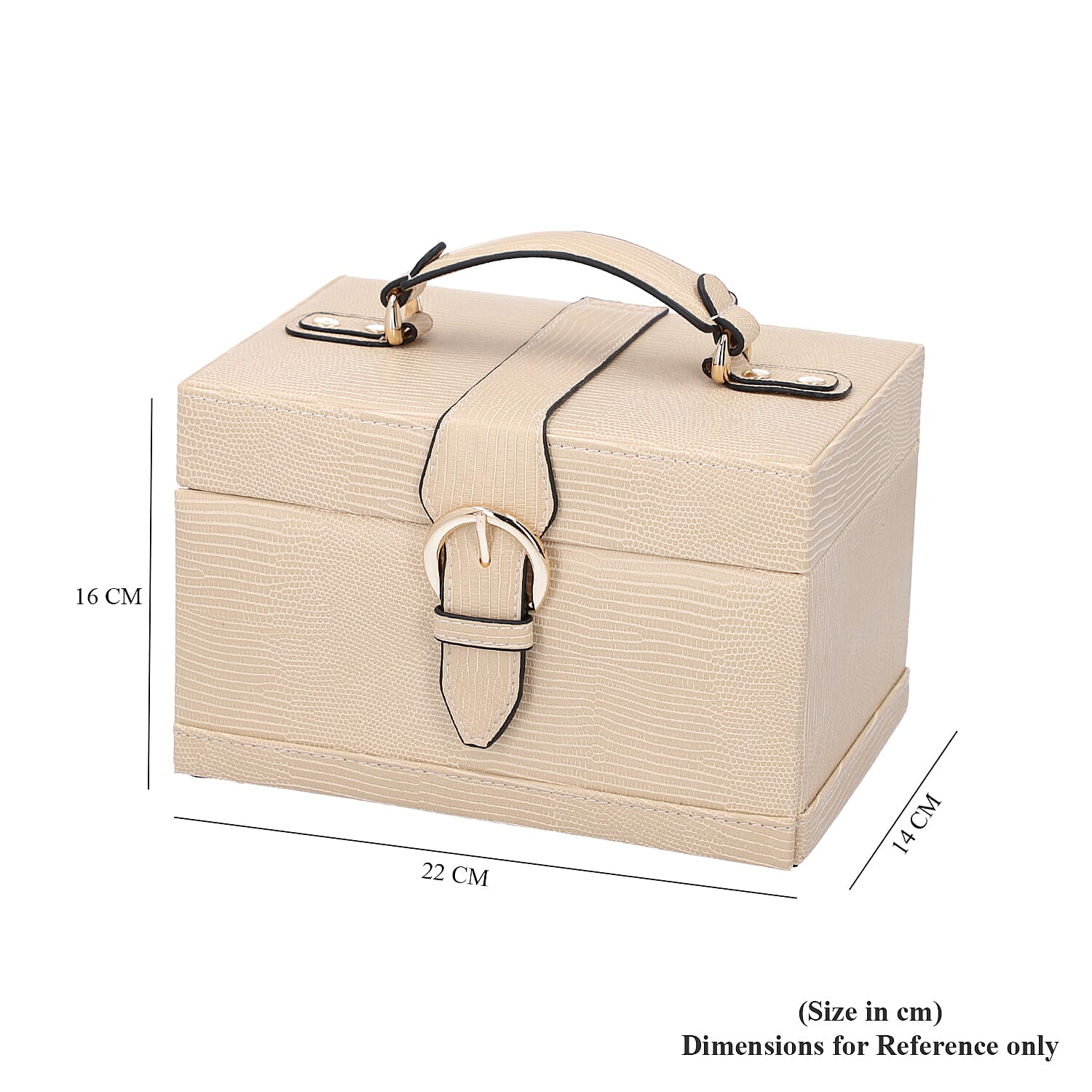 3 Layer Lizard Skin Pattern Jewellery Box with Inside Mirror and Button Lock (Size 22x16x14cm) - Cream 3 Layer Lizard Skin Pattern Jewellery Box with Inside Mirror and Button Lock (Size 22x16x14cm) - Cream