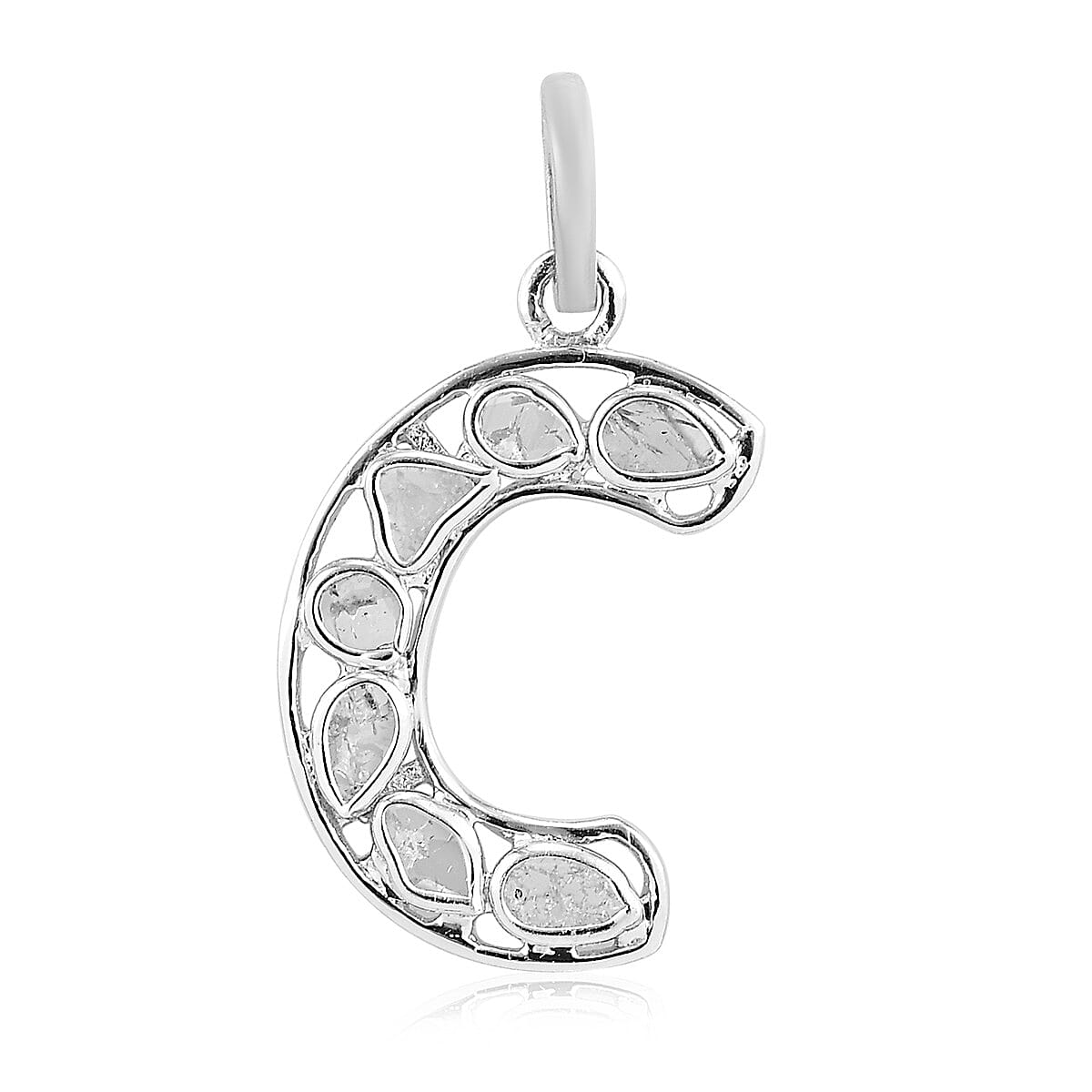 Polki Diamond Initial C Pendant in Platinum Overlay Sterling Silver 0.50 Ct.