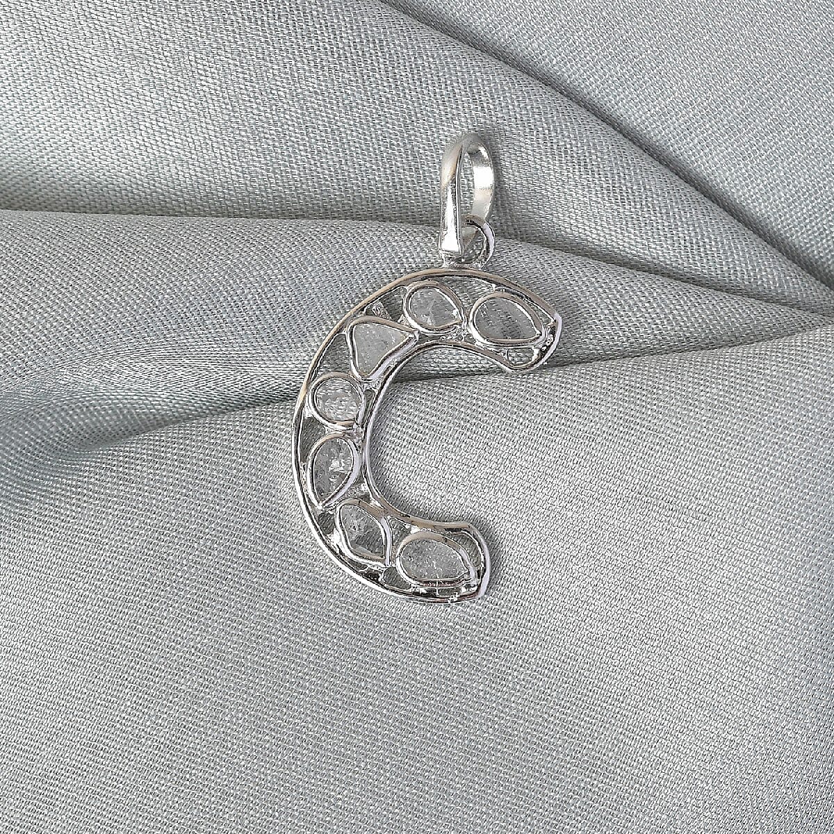 Polki Diamond Initial C Pendant in Platinum Overlay Sterling Silver 0.50 Ct.
