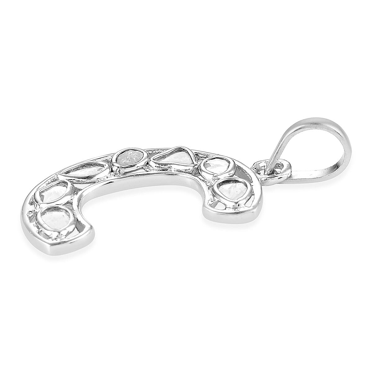 Polki Diamond Initial C Pendant in Platinum Overlay Sterling Silver 0.50 Ct.