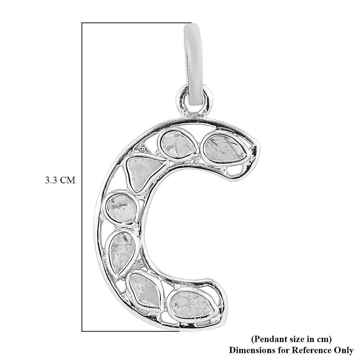 Polki Diamond Initial C Pendant in Platinum Overlay Sterling Silver 0.50 Ct.