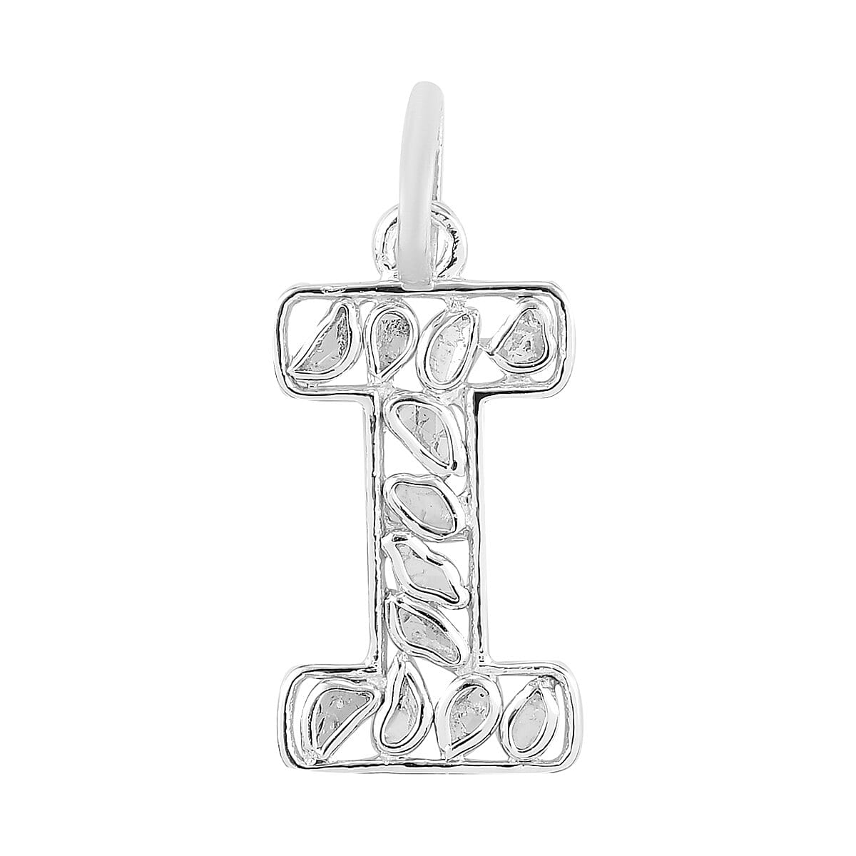 Polki Diamond Initial I Pendant in Platinum Overlay Sterling Silver 0.50 Ct.
