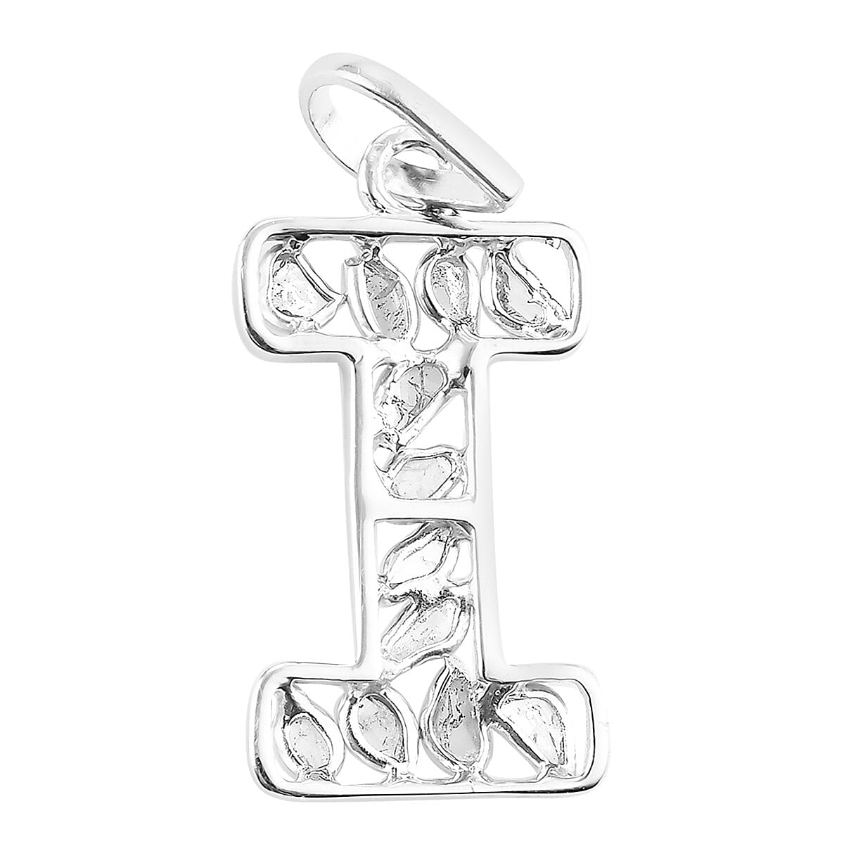 Polki Diamond Initial I Pendant in Platinum Overlay Sterling Silver 0.50 Ct.