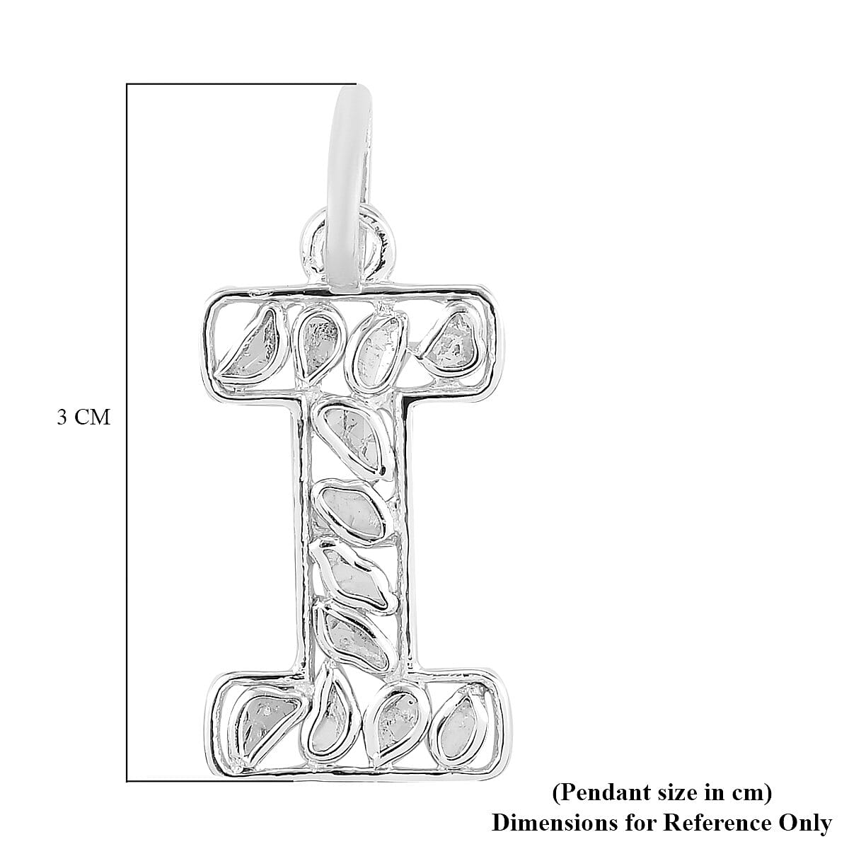 Polki Diamond Initial I Pendant in Platinum Overlay Sterling Silver 0.50 Ct.