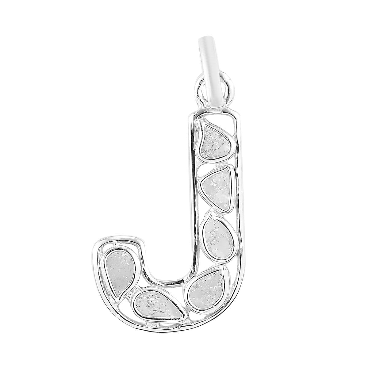 Artisan Crafted Polki Diamond Initial J Pendant in Platinum Overlay Sterling Silver 0.50 Ct.
