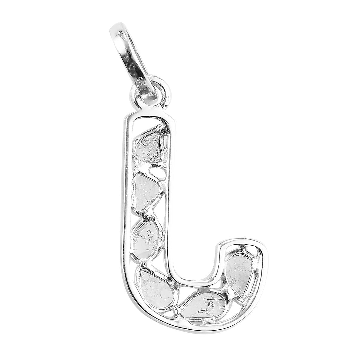 Artisan Crafted Polki Diamond Initial J Pendant in Platinum Overlay Sterling Silver 0.50 Ct.
