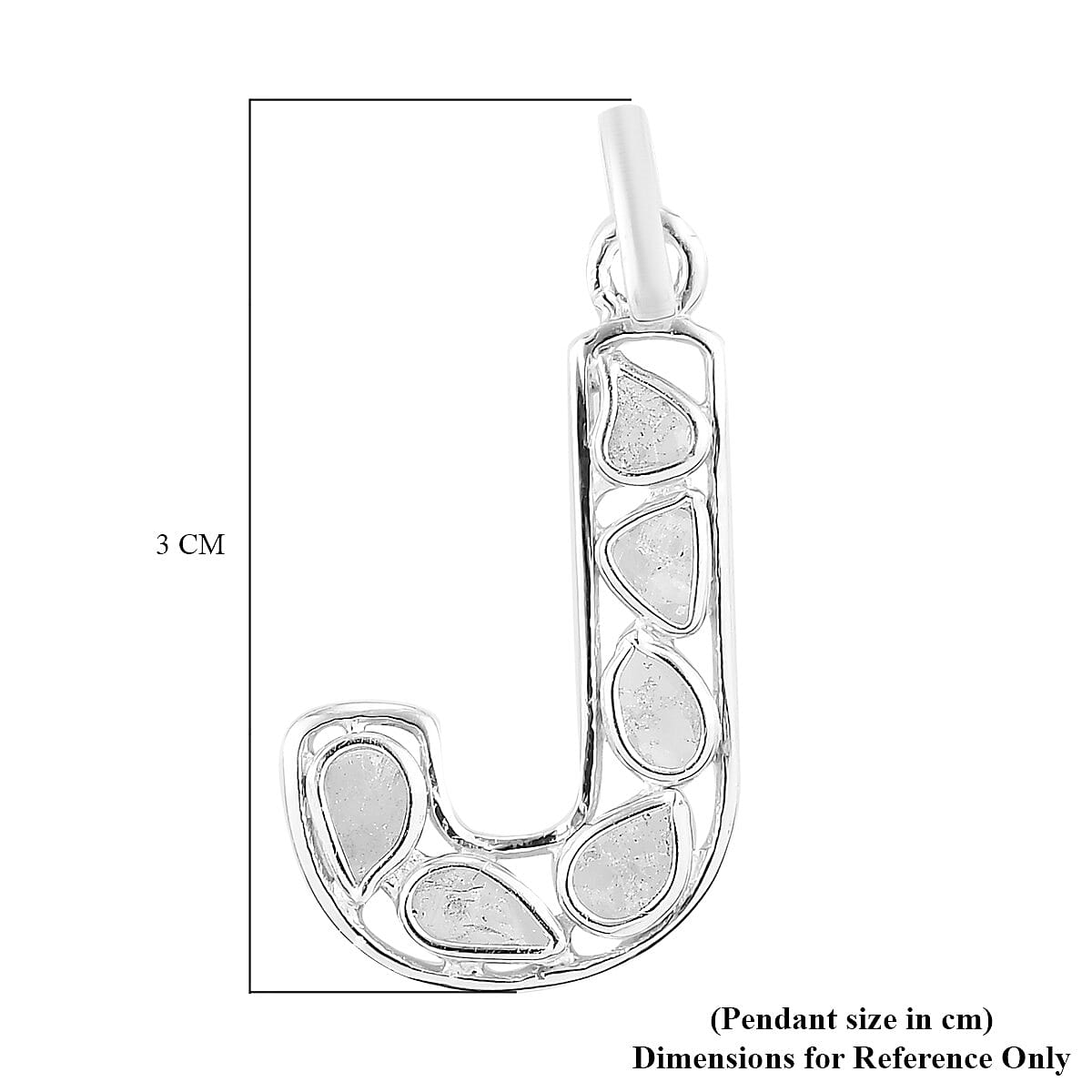 Artisan Crafted Polki Diamond Initial J Pendant in Platinum Overlay Sterling Silver 0.50 Ct.