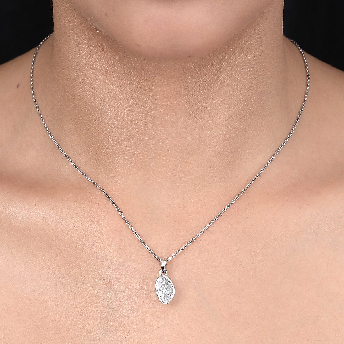 Artisan Crafted Polki Diamond Pendant in Platinum Overlay Sterling Silver 0.50 Ct.