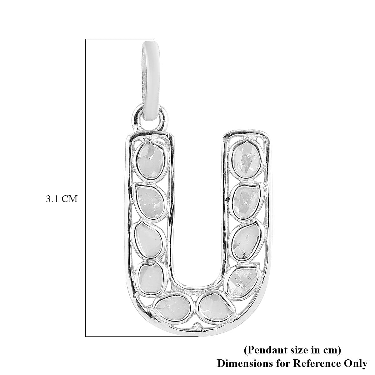 Polki Diamond Initial U Pendant in Platinum Overlay Sterling Silver 0.50 Ct.