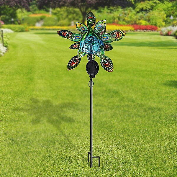 Charming Nature Theme Flamingo Hand Painted Solar Wind Spinner (Size:28x39x110 Cm) - Red