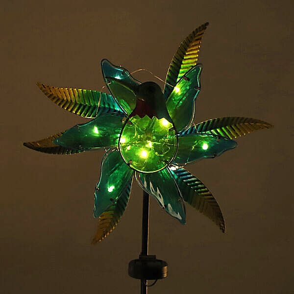 Charming Nature Theme Hummingbird Hand Painted Solar Wind Spinner - Green and Blue