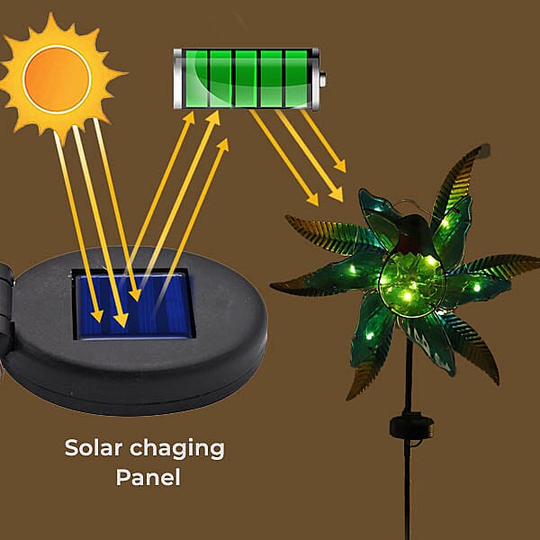 Charming Nature Theme Hummingbird Hand Painted Solar Wind Spinner - Green and Blue