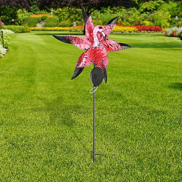 Flamingo Hand Painted Solar Wind Spinner - Red