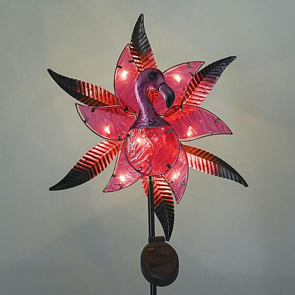 Flamingo Hand Painted Solar Wind Spinner - Red