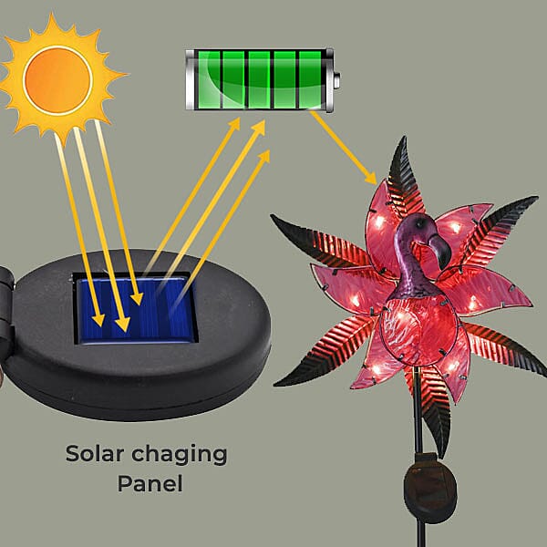 Flamingo Hand Painted Solar Wind Spinner - Red