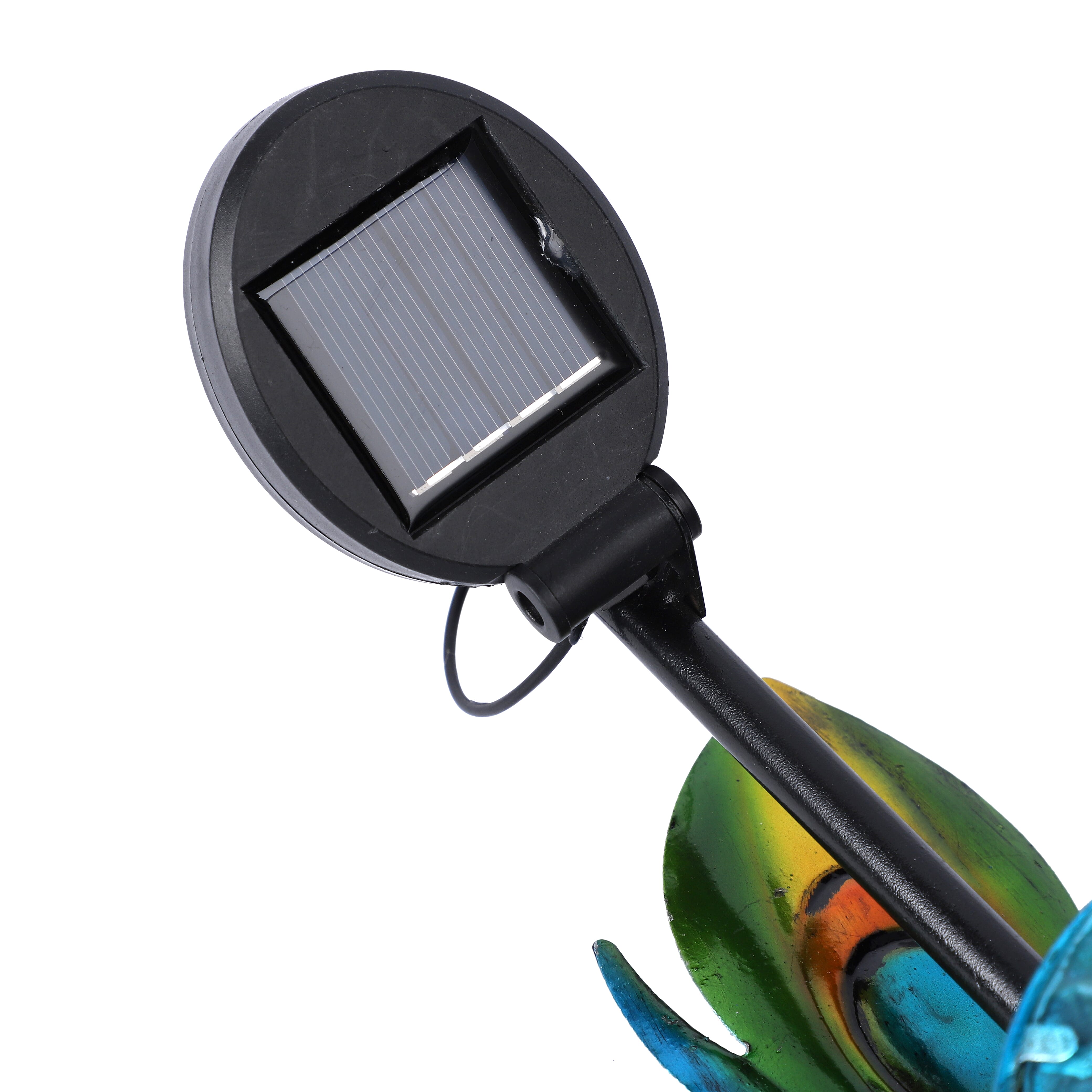 Charming Nature Theme Peacock Hand Painted Solar Wind Spinner (Size:25x35x110 Cm) - Blue and Multi