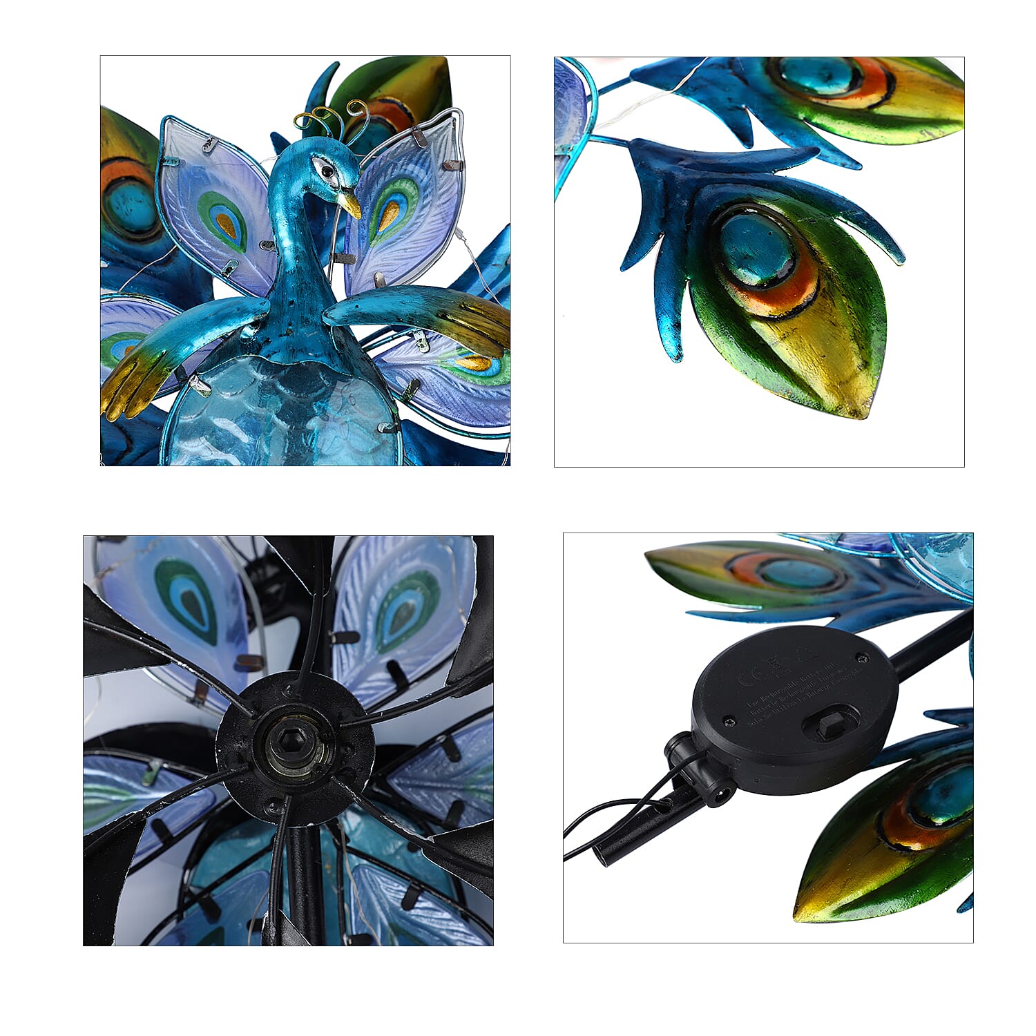 Charming Nature Theme Peacock Hand Painted Solar Wind Spinner (Size:25x35x110 Cm) - Blue and Multi