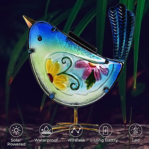 Garden decor bird-blue material:glass+iron weight:471g size:22X10X22cm