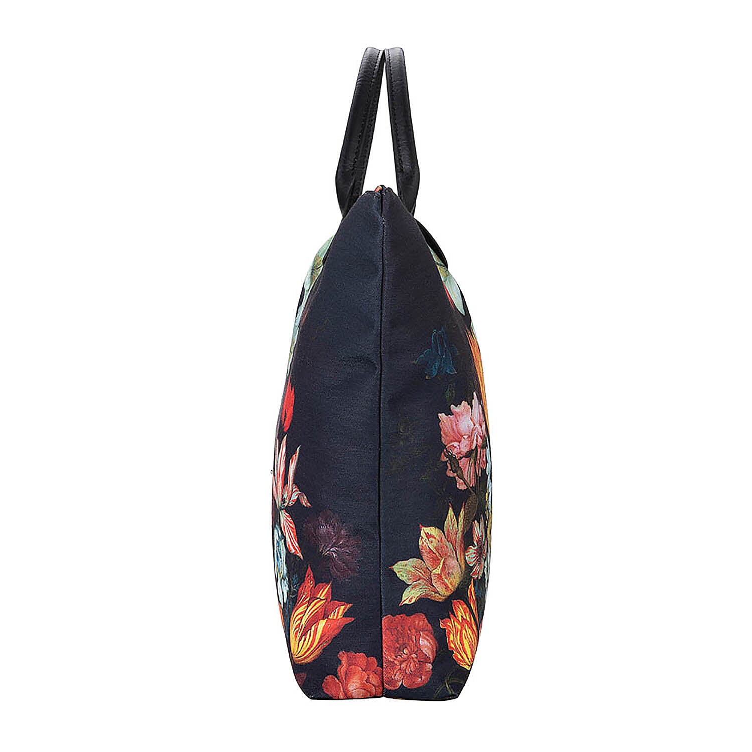 Signare Tapestry Bosschaert Art A Still Life of Flowers In A Van-Li Vase Foldaway Gusset Bag in Black