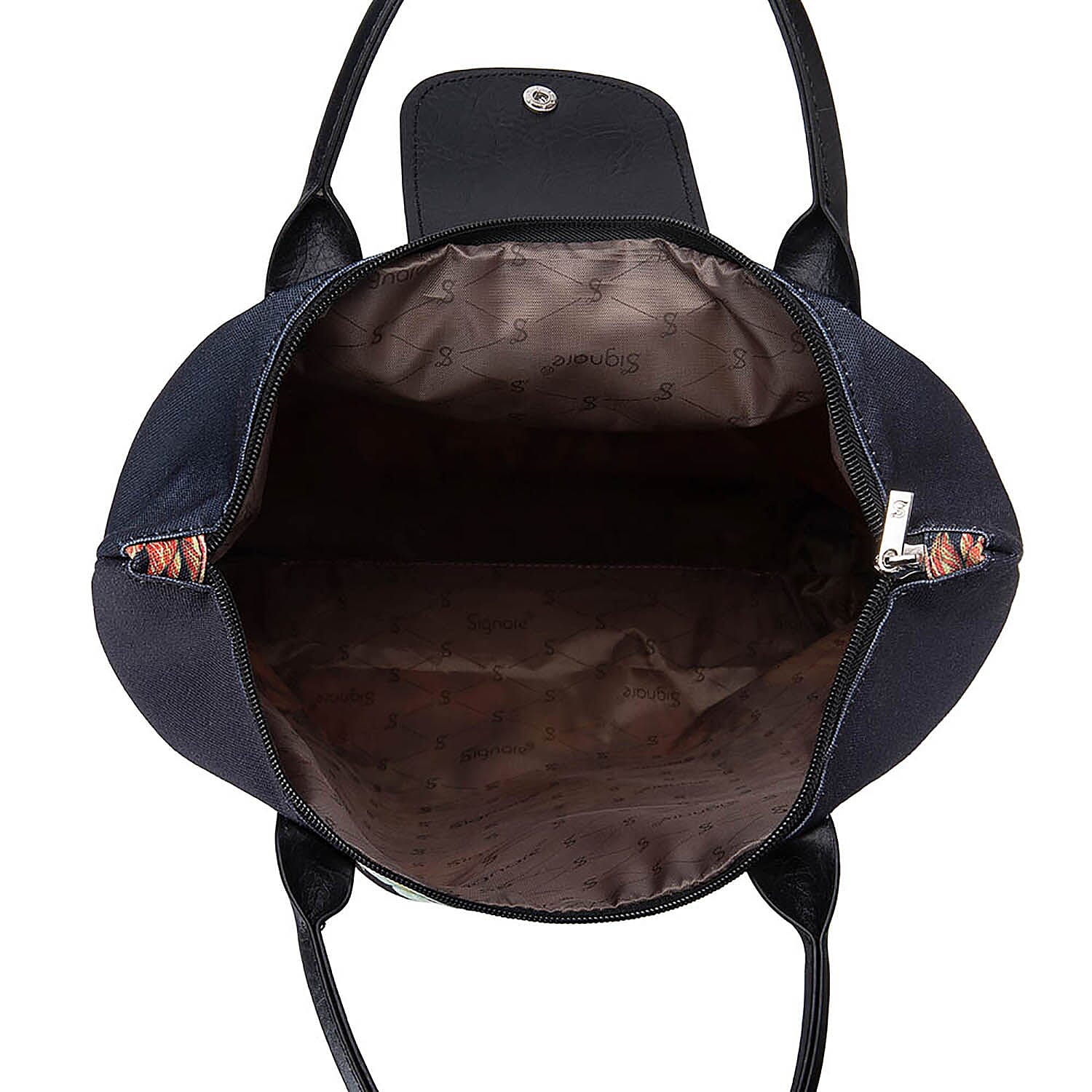 Signare Tapestry Bosschaert Art A Still Life of Flowers In A Van-Li Vase Foldaway Gusset Bag in Black