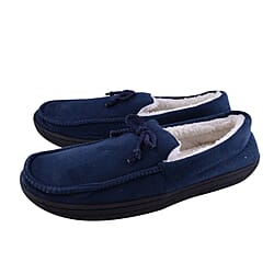 Navy Colour Mens Microfibre Moccasin Slippers (Size 7)