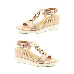 Heavenly Feet Milena Rose Gold Wedge Sandals with Elastic Ankle Strap (Size 3)