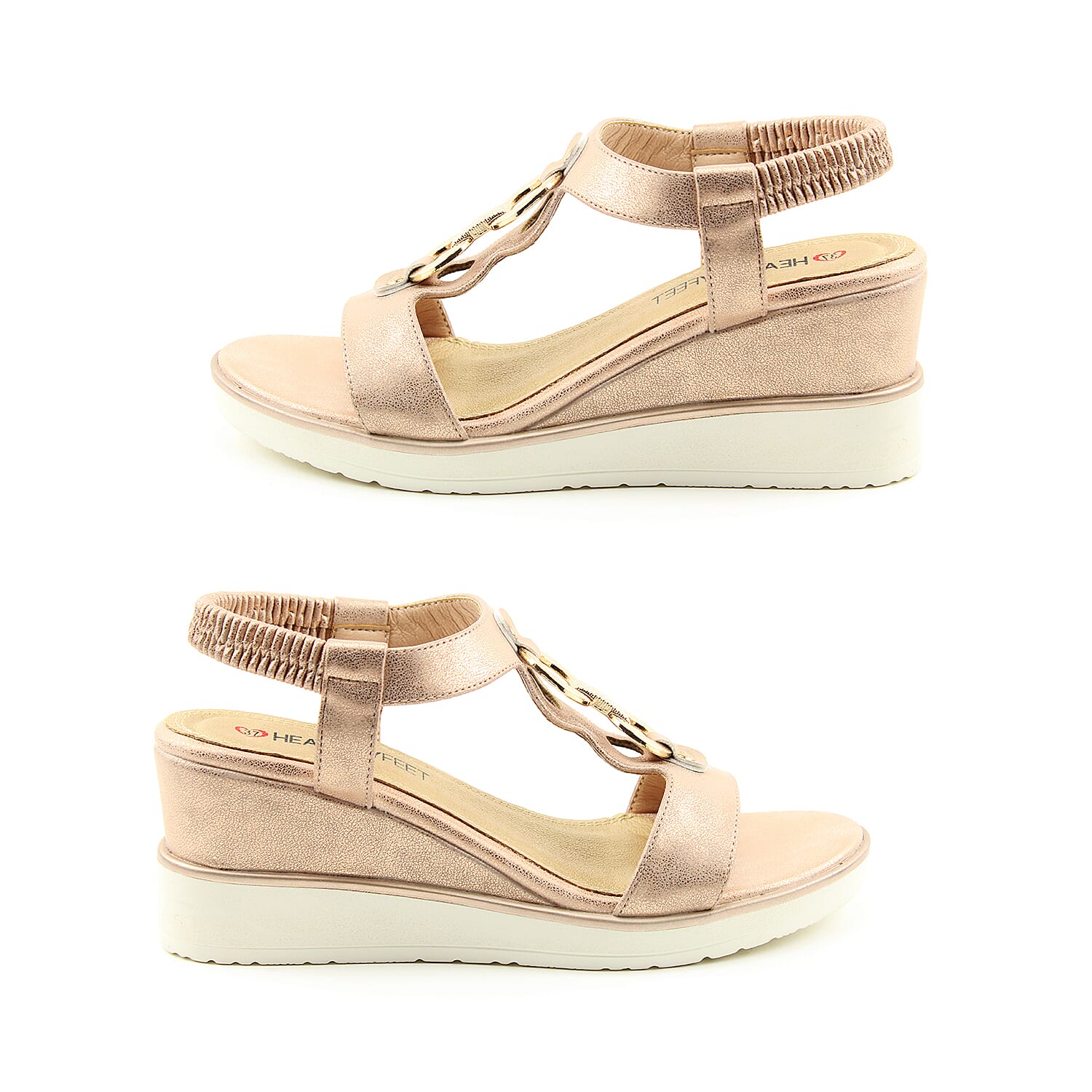 Heavenly Feet Milena Rose Gold Wedge Sandals with Elastic Ankle Strap (Size 3)